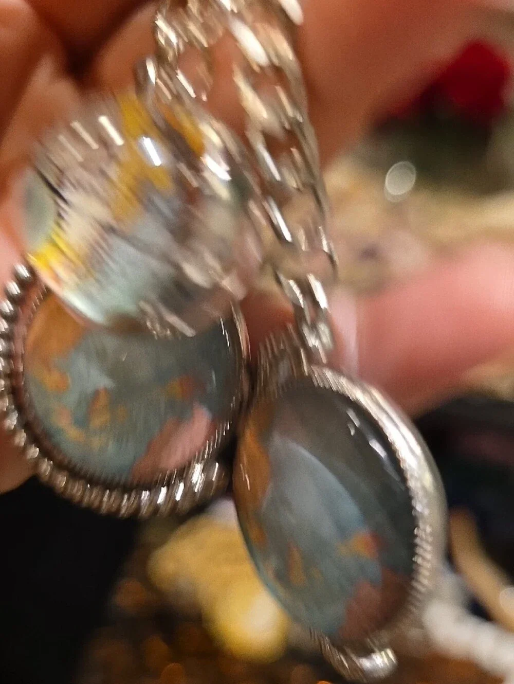 Source Unknown Silver Keychain with Iridescent Multicolor Pendant